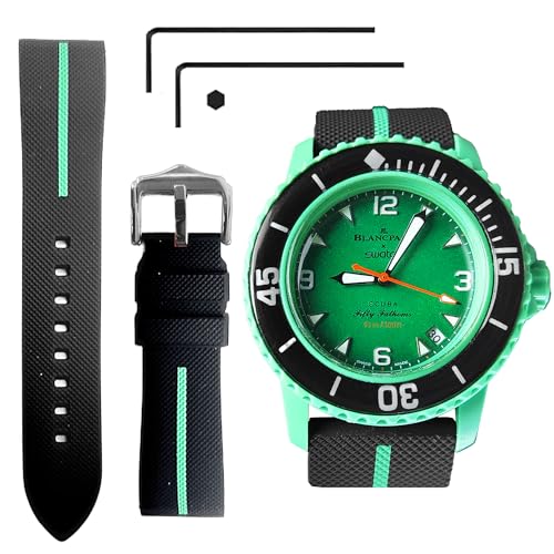 Image of 22 MM Watch Strap Replacement for Blancpain X Swatch with Hex Spanner Quick Release Silicone Watch Band Compatible with Bioceramic SCUBA Fifty Fathoms