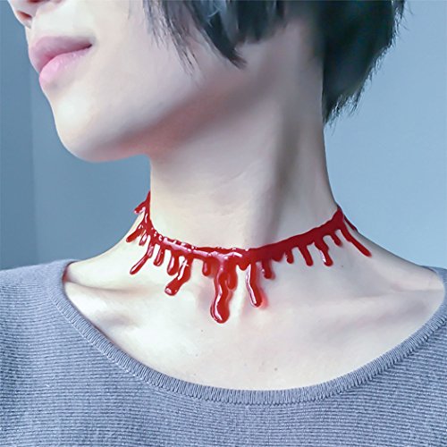 Outgeek Accessoire de Costume d'halloween, Scary Red Bloody Drip Necklace Costumes Collier Fun Choker