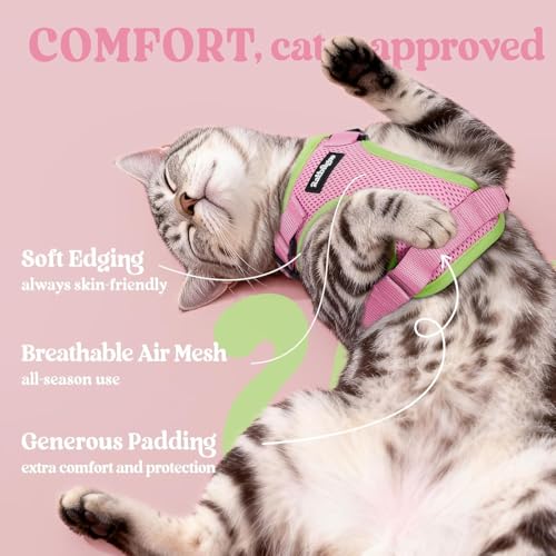 Image of rabbitgoo Cat Harness and Leash Set, Escape Proof Vest, Pink & Light Green