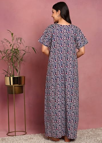 Image of Vlazom Women's Cotton Nighty Gown Combo - Pack of 2 Printed Maxi Nightwear, Free Size, Soft & Breathable Sleepwear for Ladies