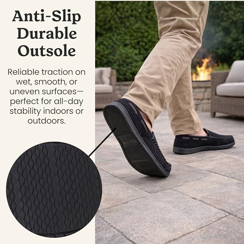 Image of Dearfoams Men's Keaton Moccasin House Shoes With Memory Foam, Indoor Slippers With Wide Widths
