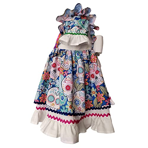 Mexican Day of the Dead Girl Dress Traditional Dia de Muertos Cotton Handmade Toddler4