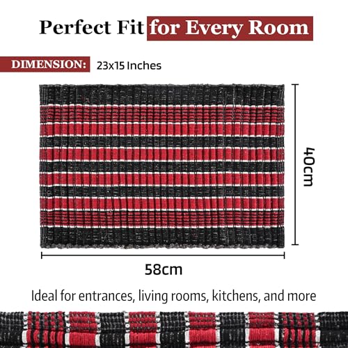 Image of Kuber Industries Pack of 2 Rectangle Durable Door Mats for Home & Living Room | 23x15 Inch Rainy Season Mats for Floor & Footmats for Bedroom, Kitchen & Balcony | Strips - Red & Black