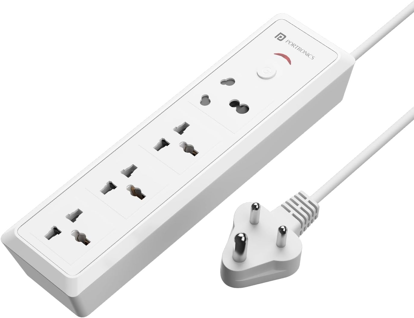 Portronics Power Plate 17 Extension Board with 4 Universal Sockets, 3840 Watts, 3m Cord, Resettable Fuse, Safety Shutter, 1-Socket 16A + 3-Socket 6A, Multi Plug for Home Appliances (White)