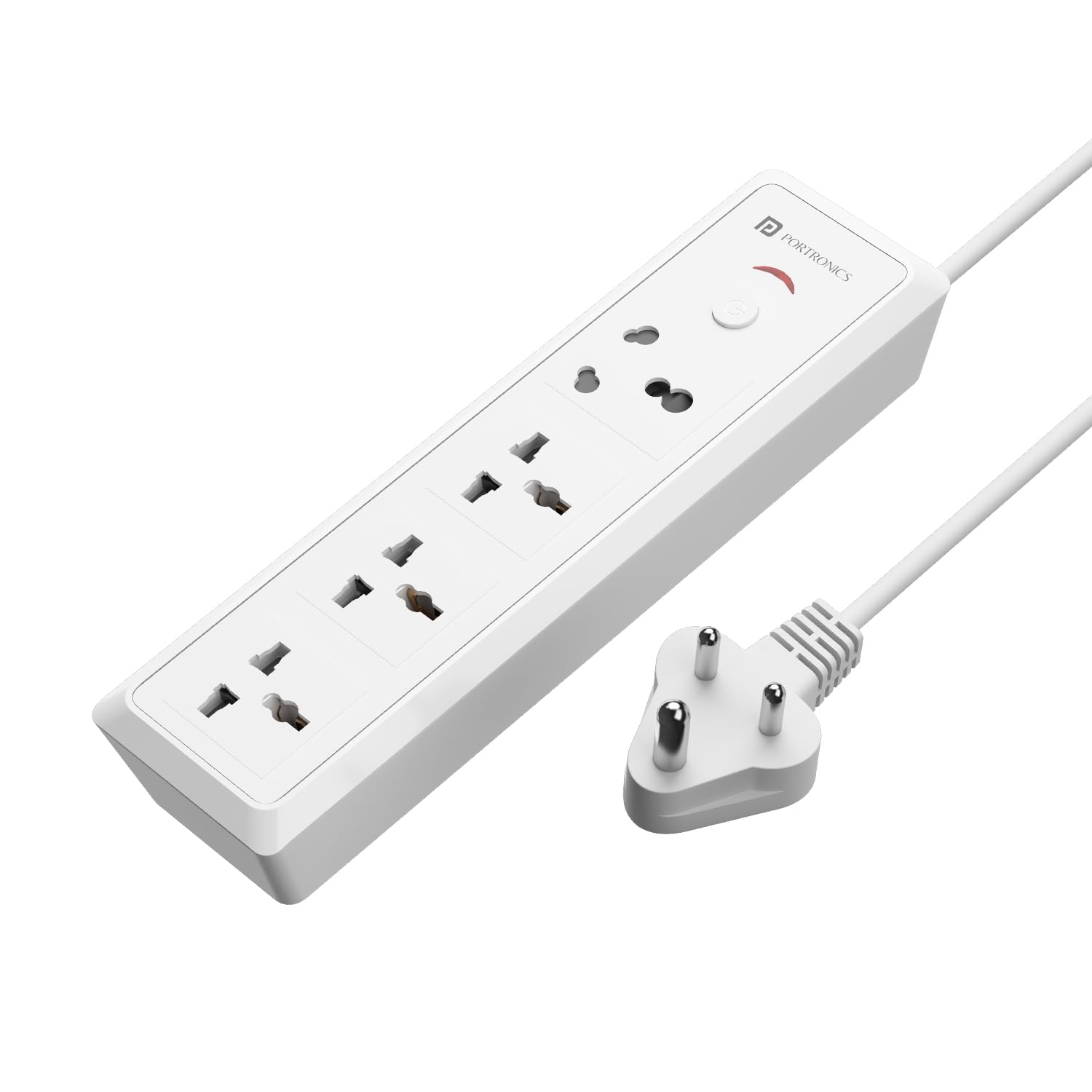 Portronics Power Plate 17 Extension Board with 4 Universal Sockets, 3840 Watts, 3m Cord, Resettable Fuse, Safety Shutter, 1-Socket 16A + 3-Socket 6A, Multi Plug for Home Appliances (White)