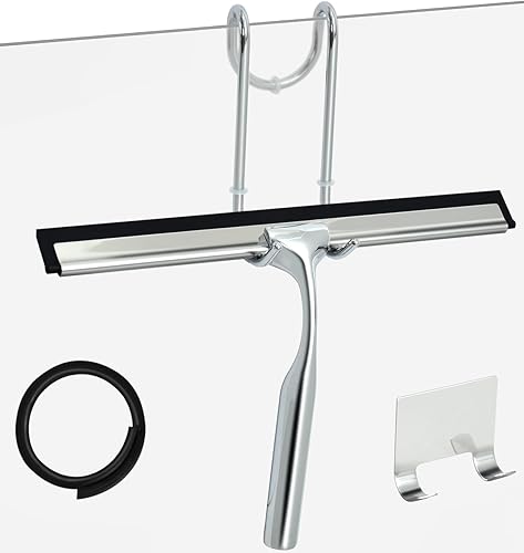 CTOHN Escobilla de ducha para puertas de vidrio de ducha, acero inoxidable, escobilla de ventana de baño para limpieza del hogar, puertas de ducha,