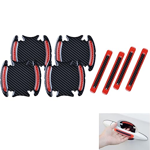 Car Reflective Sticker Door Handle Door Bowl Protection Guards Trim Stickers Universal Reflective Warning Anti Collision Scratches Protector (8pcs Red)