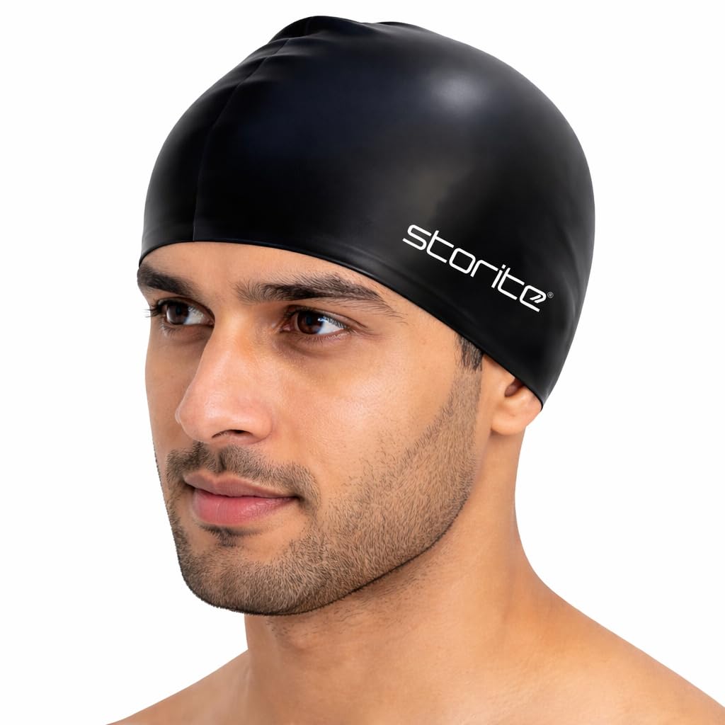 Storite Swimming Cap for Men & Women, Waterproof Stretchable Silicon Swim Cap for Adults Unisex Pool Cap for Long Hair P