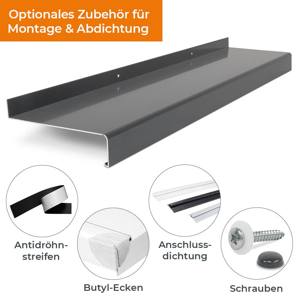 jetLINE Aluminium Fensterbank außen - nach Maß inkl. Putzabschluss, Klinkerabschluss oder Alu-Gleitabschluss - individueller Zuschnitt - bis 3 m (Anthrazit, T x L | 13 x 100 cm)