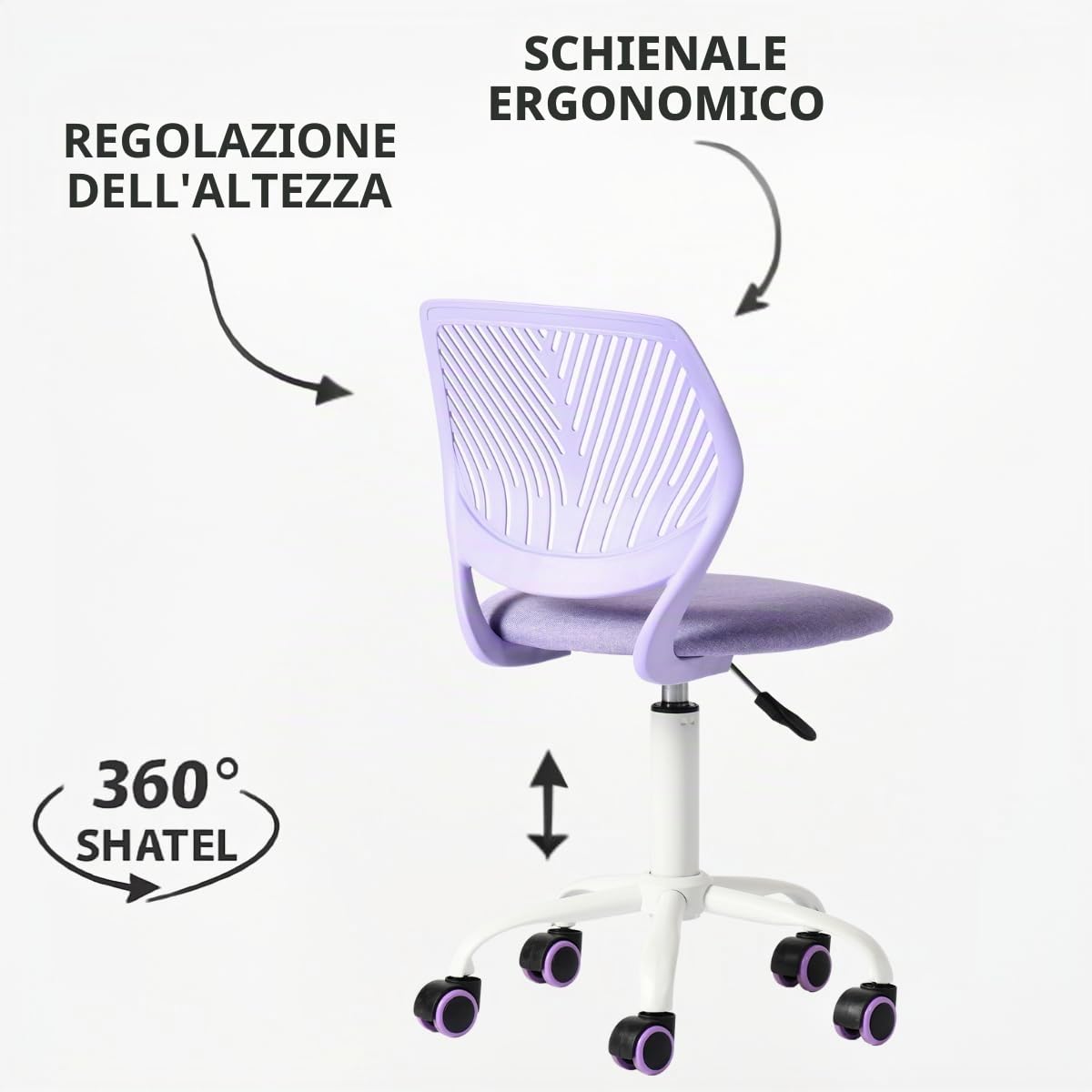 FurnitureR Sedia da ufficio colourate, seduta ergonomica girevole in altezza regolabile per computer, ruote a 5 raggi, sedie e sgabelli per la casa, sedile di lavoro, Morandi Viola