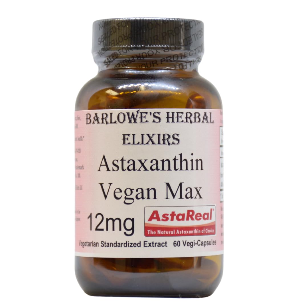 Barlowe's Herbal Elixirs Astaxanthin Supplements | AstaReal Astaxanthin Vegan Max 12mg | 60 Veggie Capsules | Astaxantina