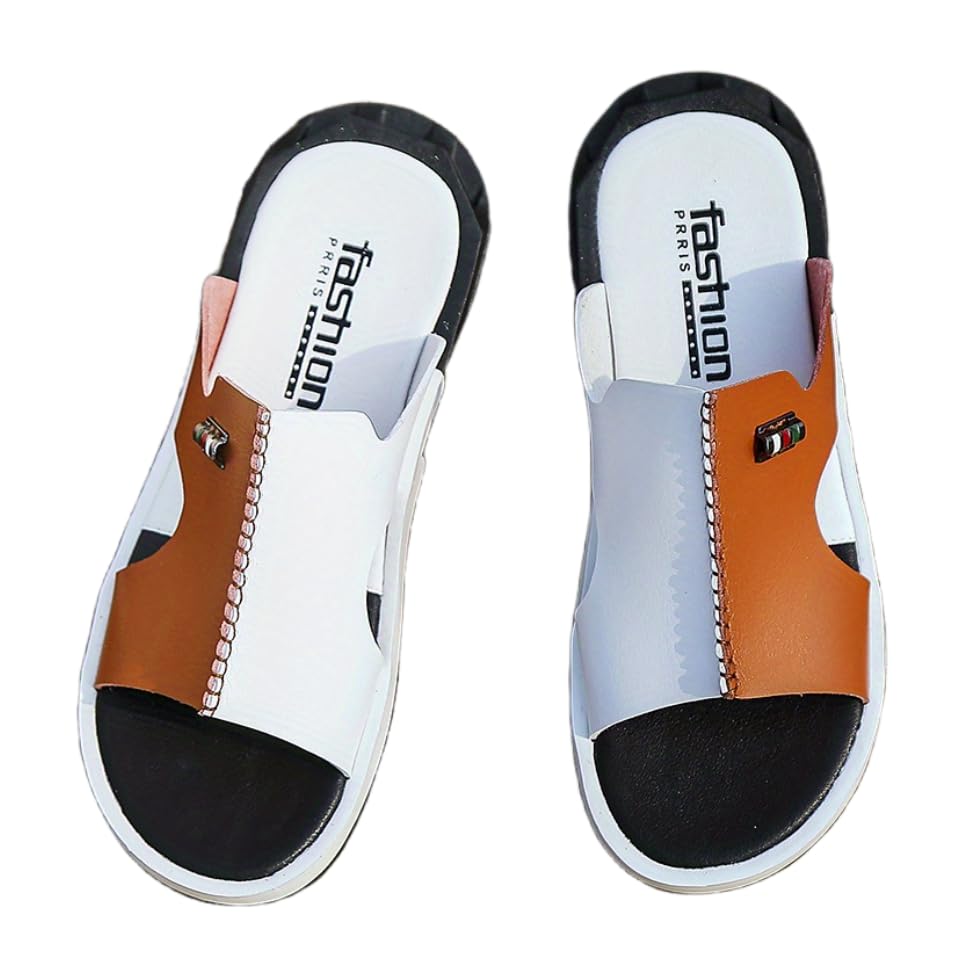 Men'S Summer Solid Color Slip-On Slippers, Faux Upper/Inner with Rubber Sole, Comfortable Insole, Men's Casual Outdoor Shoes