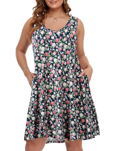 Image of BELAROI Women Plus Size Sundress Summer Casual Sleeveless Tshirt Dress Tie Dye Swing Tank Dresses with Pockets Beach Cover up