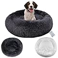 Calming Dog Bed with Removable Cover - Washable Donut Anti Anxiety Dog Beds - Soft Round Cuddler Cat Bed - Fluffy Plush Comfy Warm Puppy Pet Bed with Zip for Small Medium Dogs, 70cm Dark Grey