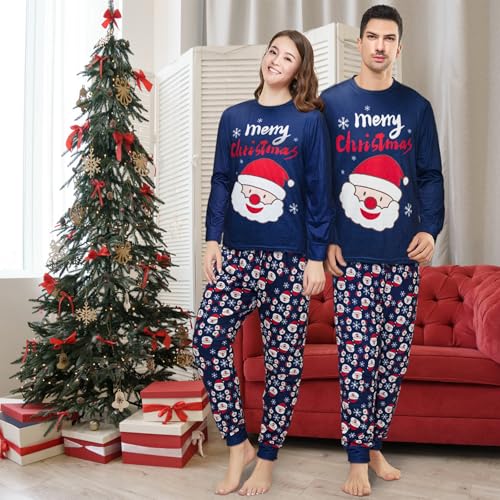 Christmas Pajamas Set Sleepwear Nightwear Adult Women Men Cotton Long Sleeves Pajamas Fun Print Snowman Santa Claus2