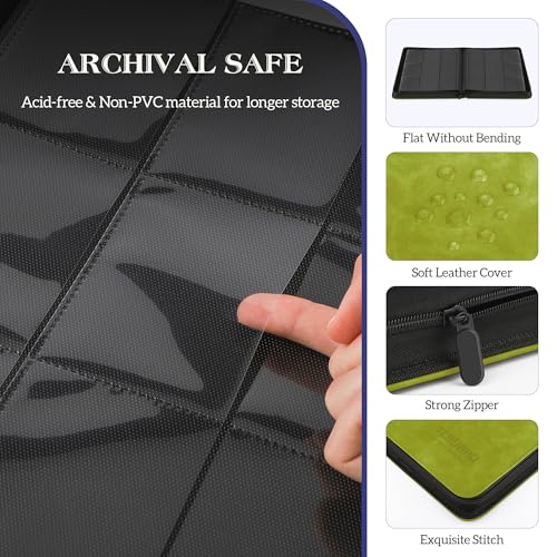 Image of Trading Card Binder, 9 Side Loading Pocket Card Album Hold Up to 540 Cards, Zipper Binder for Cards Collection, TCG Card Holder for Game Card, Sports Card, Yugioh, MTG etc. (Apple Green)