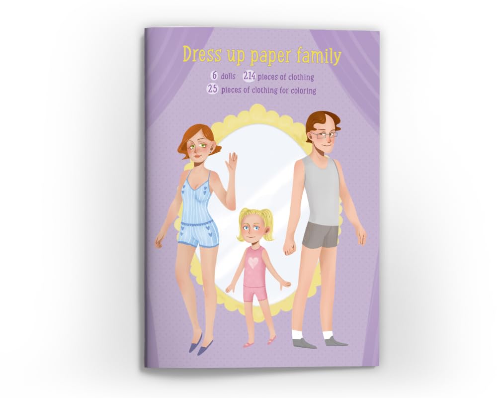 Muñecas de papel para vestir, libro de juegos de muñecas de papel (6 muñecas/una familia de mamá, papá, hija, hijo, abuela y abuelo) con ropa para vestir
