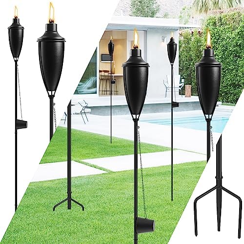 6 Pack Home Garden Torch, Large Capacity 16oz Outdoor Metal Torch Garden Décor,59-Inch Upgraded Citronella Torches With 3-Prong Grounded Stake, Table Top Torches For Party Patio Pathway