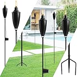 ZSPENG Home Garden Torch Set of 6, Large Capacity 22oz Outdoor Metal Torch Garden Décor,61-Inch Upgraded Citronella Torches with 3-Prong Grounded Stake, Table Top Torches for Party Patio Pathway