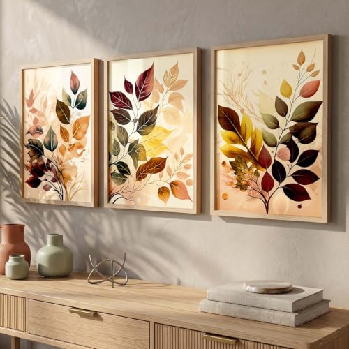 Image of kotart Home Decoration Painting Floral Paintings With Frame For Living Room Bed Room Hotel Wall Decor Digital Reprint Engineered Wood Set of 3 (Art 6, 19X25 INCH)