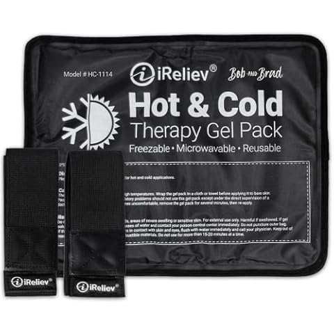 iReliev Hot & Cold Therapy Gel Pack - Hot& Cold Relief, Reusable, Freezable & Microwaveable, Pain & Muscle Soreness, Arm, Leg, Knee, Shoulder, Back Pain Relief, Compression Pack & Strap (Large, Black) Cover