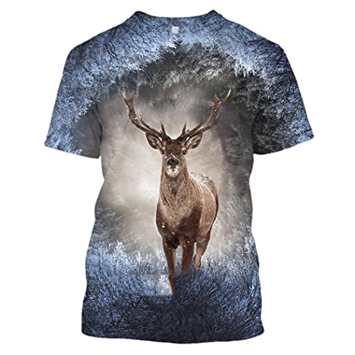 T-shirt imprimé 3D homme motif camouflage cerf élan tissu extensible