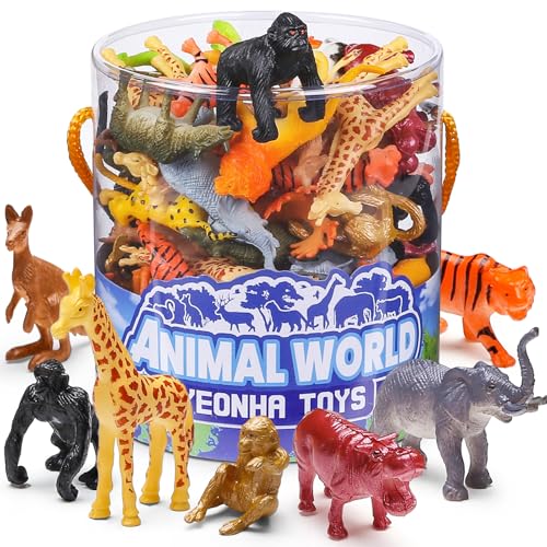 Yeonha Toys YEONHATOYS-60ANIMALBUCKET 60 Piece Mini Zoo Animal Toy With Gift Box, Realistic Small Plastic Animal Figure Sensory Bins, Jungle Animal Safari Party Favors cover