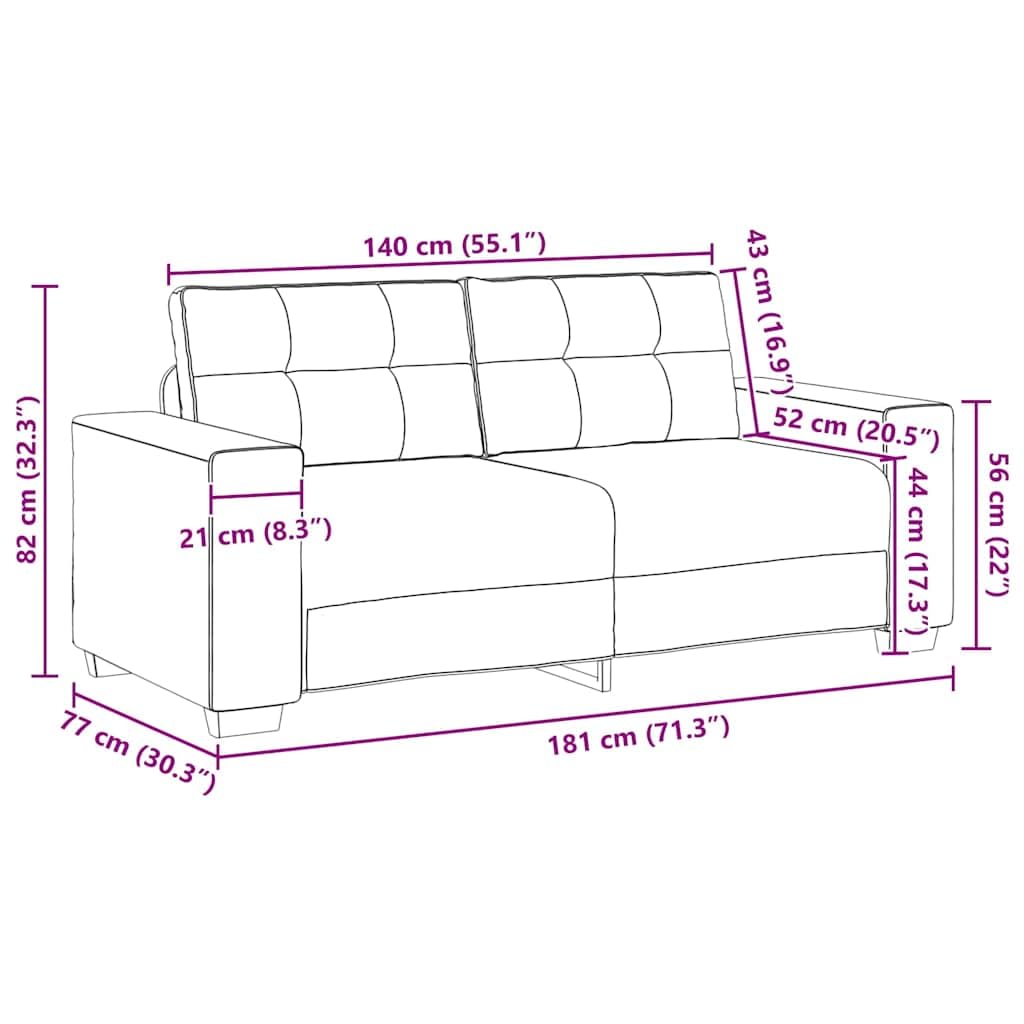 Sofa dwuosobowa, czarna, tkanina poliestrowa, 181 cm, nowoczesny design do salonu, sypialni, biura, wygodna kanapa dla dorosłych