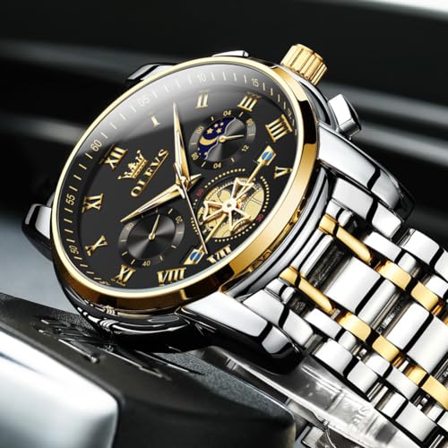 Image of OLEVS Mens Watches Business Large Numer Easy to Read Quartz Watch Stainless Steel Waterproof Luminous Date Casual Male Watch