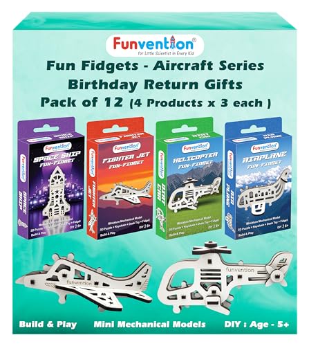 Image of Funvention Birthday Return Gifts(Pack of 12)Fun Fidgets,Aircraft Series,DIY Mini Mechanical Models 3D Puzzle Return Favours for Kids Birthday Party 5+ Years Made in India Toys Return Gift,Silver