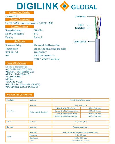 Cable Ethernet DG Cat6 Riser 1000ft Unshielded Azul miniatura 6