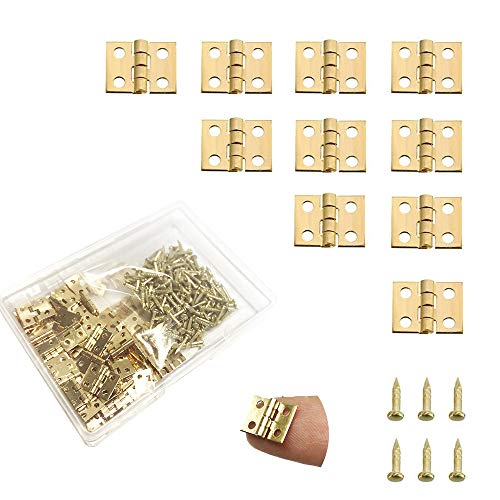 Daimay 50 Pieces Mini Pure Copper Hinges Retro Brass Hinges with 200 Pieces Replacement Nails for Wooden Box Jewelry Chest Box Cabinet DIY Accessories
