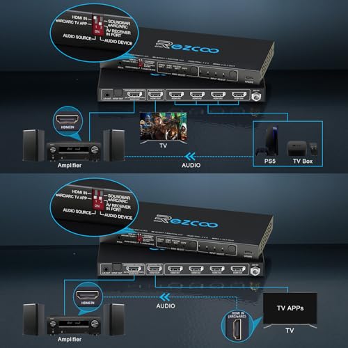 4K 120Hz HDMI 2.1 Switch Umschalter 4x1 eARC Audio Extractor VRR ALLM HDCP2.3 ARC HDR10 CEC SPDIF Optisch und 3.5mm Audio Out,HDMI Switcher 4 IN 1OUT IR Remote Dolby Digital EDID für PS5 Xbox AMD