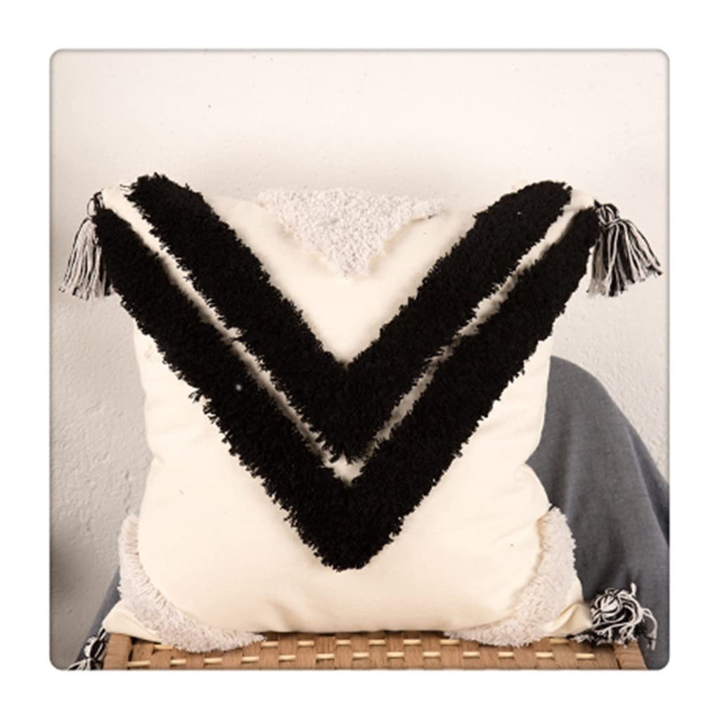 MFJGHU Geometric Tassels Cushion Cover Tuft Woven Pillowcase White Black Pillow Home Sofa Decoration 45x45cm(Style F)