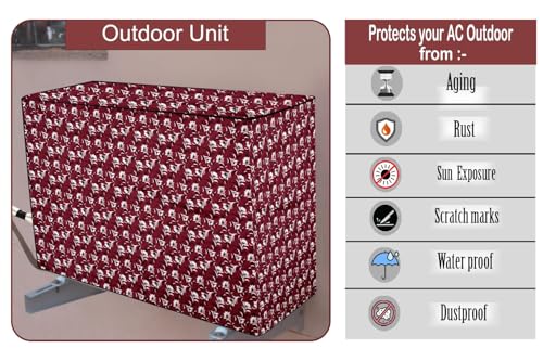 Image of The Furnishing Tree 1.5 Ton Split AC Cover for Indoor and Outdoor Units Floral Pattern Dark Brown