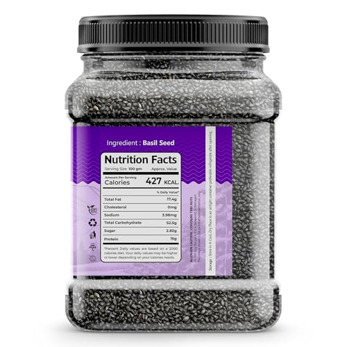 Image of Earthy Eats Raw Basil Seeds 1kg | Sabja Seeds | Reduce Body Heat | Tukmaria Seeds for Weight Management, Smoothies, Falooda | High in Fibre & Omega 3 | Natural and Unprocessed (Pack Of 1)