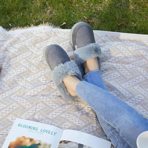 ninecifun women39s and men39s memory foam house slippers faux fur lined indoor fuzzy slippers with no-slip sole slip on suede home shoes warm winter gift for women amp men