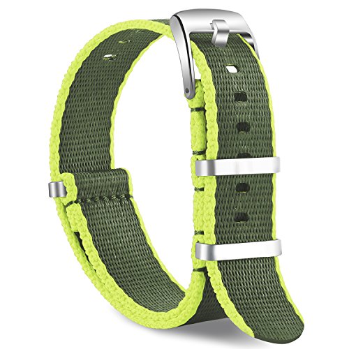 Preisvergleich Produktbild OLLREAR Unisex Nylon Uhrenarmbänder Edelstahl Silberne Schnalle 20mm Green