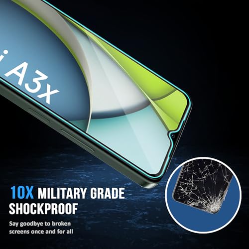 Image of ArmourPro Military Grade Gorilla Tempered Glass Compatible For Redmi A3x, A3, 12C and Poco C55 (6.79 Inch) With Easy Installation Kit for Smartphone| Edge To Edge Coverage | Black, Pack of 2