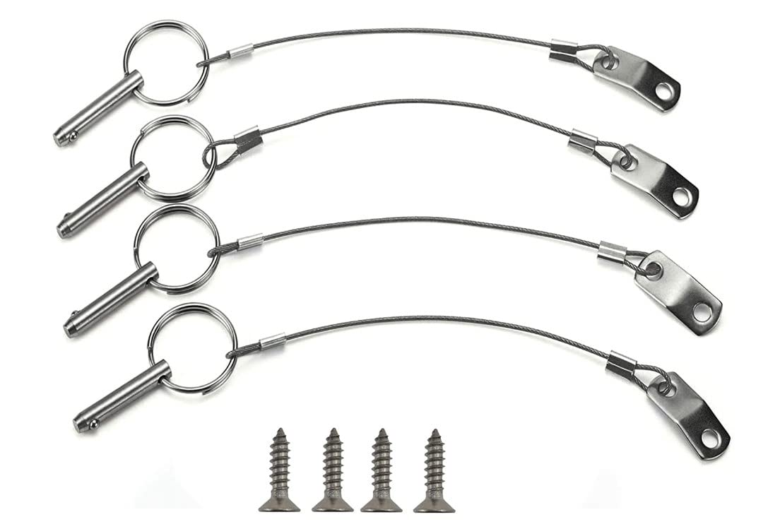 THE WHITE SHOP Quick Release Pin 1/4" Diameter w/Lanyard Prevents Loss, All 316 Stainless Steel, Marine Hardware 4 Pack