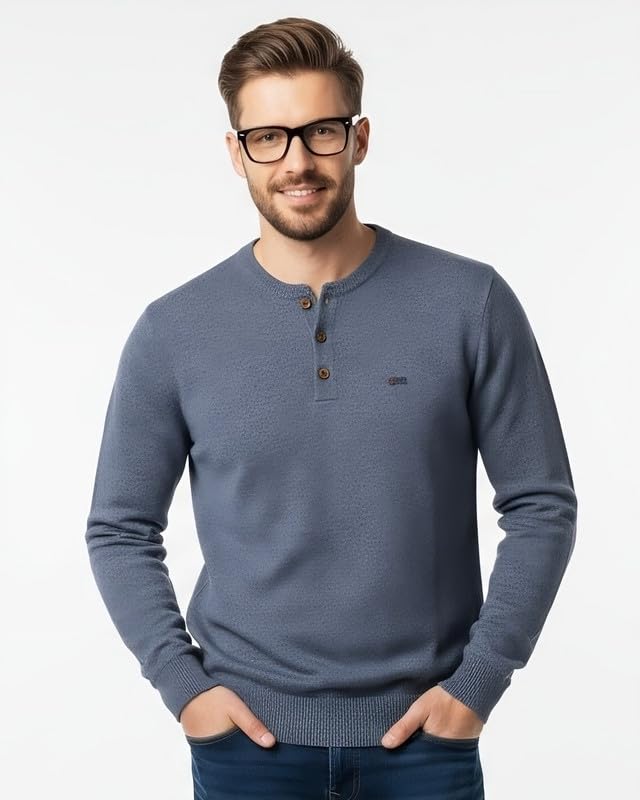 Henley-Neck Solid Full-Sleeve Knitted Sweater for Men [Pullover]-picture-46
