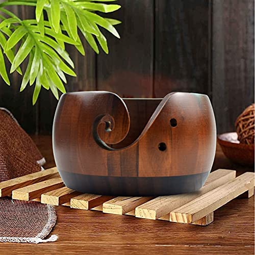 Image of Joyeee Wooden Handmade Knitting Bowls - Large Round Woven Wool Bowl for DIY Crocheting Home Decor & Needlework - 6 * 3.1 Inch