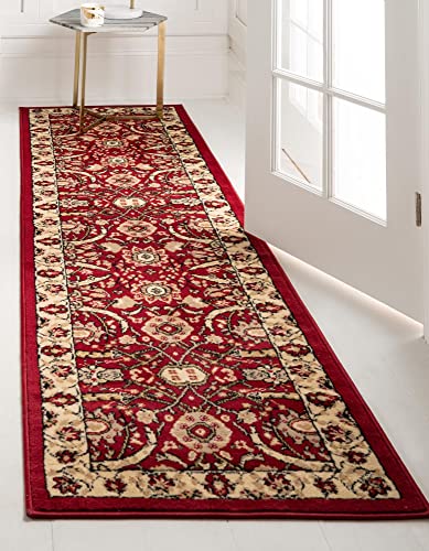 Rugs.com Neda Collection Rug – 8 Ft Runner Red Low Rug Perfect for Hallways, Entryways