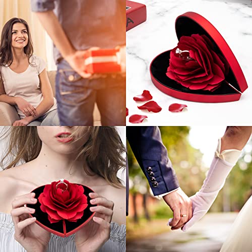 Image of wonuu Engagement Ring Box,Ring Rose Box Surprise Jewelry Storage Holder for Woman as Proposal Engagement Ring Jewelry Gift Case in Valentine's Day ect. (Heart Shaped-Pink)