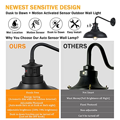 Dusk to Dawn Motion Activated Sensor Gooseneck Outdoor Wall Light Fixture, Industrial Outdoor