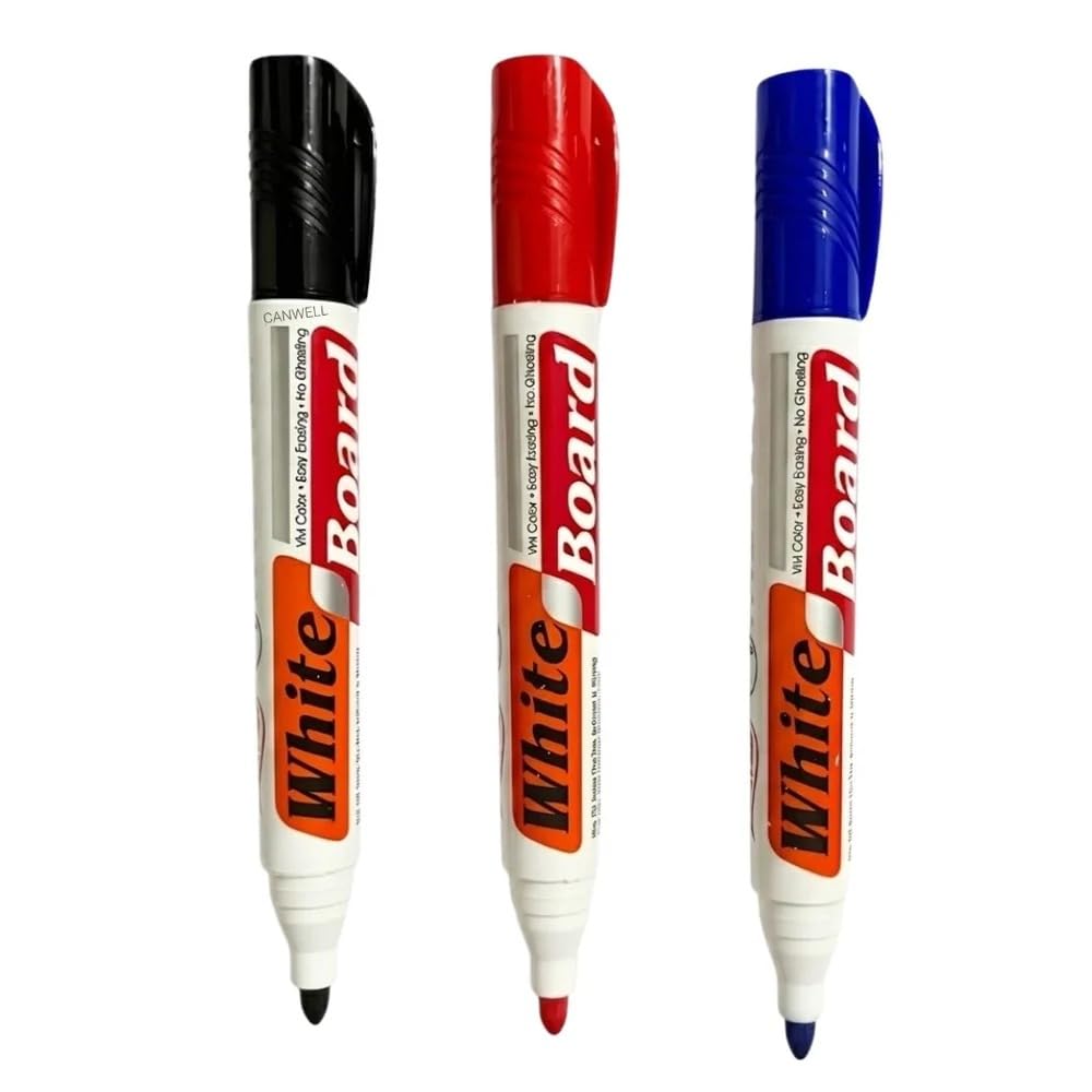 Melanie Whiteboard Marker Pen Set of 3 (Black, Blue & Red) | Bullet Tip 1 mm | Dry Erase Alcohol-Based Ink | Refillable White Board Markers for Office, School & Classroom-image-36
