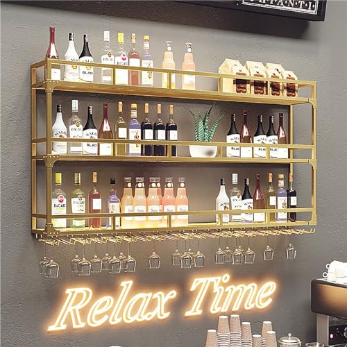 Casier à vin mural avec support verre et éclairage LED étagère bar - 3