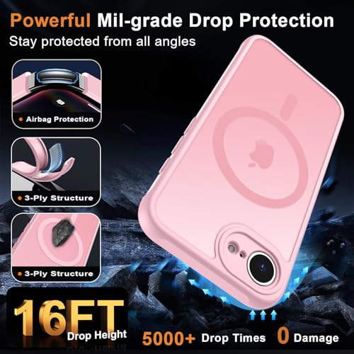 Image of MOCCA Magnetic Shockproof for iPhone 17e Case,Pink | Fits iPhone 17e & 16e | 16ft Drop | Compatible with MagSafe | Anti-Slip Matte | Full Camera Lens Protection | Ultra-Slim