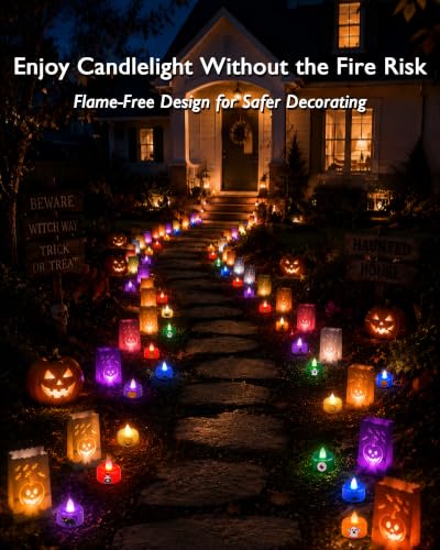 Image of Amagic 24Pack Halloween Multicolor LED Tea Lights Candles with DIY Stickers
