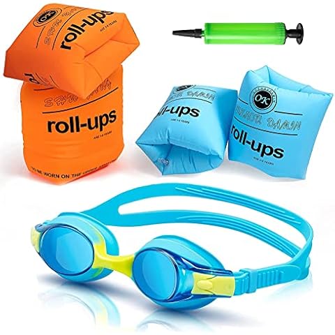 Whitestar london Arm Swim Rings with Anti-Fog and Leak-Proof Adjustable Swimming Goggles and Arm Inflatable Tube, PVC Arm Floaties Swim Arm Bands Floater Sleeves for Child Cover